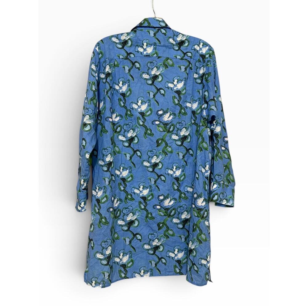 De Loreta Izula Wrap Dress Roco Celeste Blue Floral Long Sleeve Mini Shirtdress - Picture 6 of 6